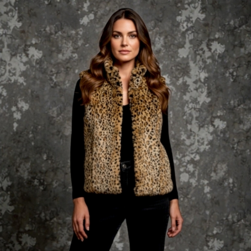 Kristen Blake MEDIUM Reversible Faux FUR VEST Leopard/Chinchilla - Picture 8 of 8